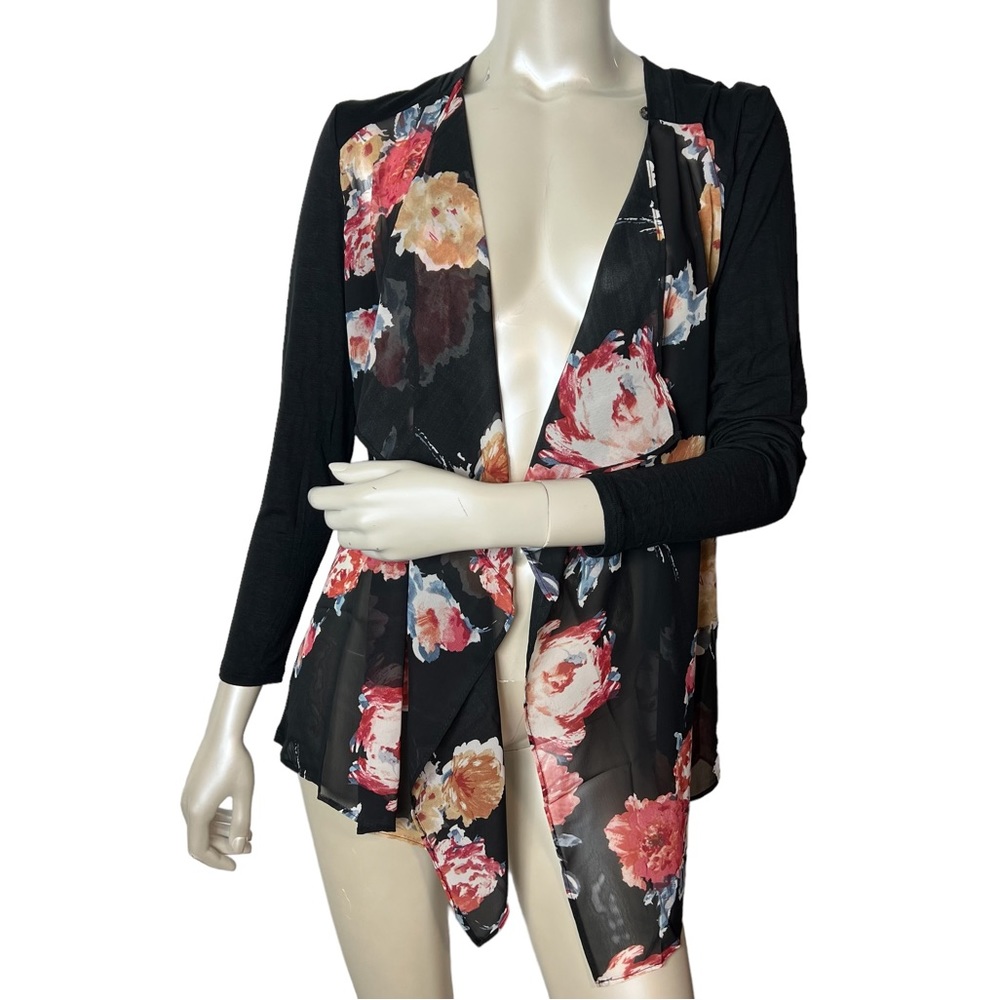 NWOT ALL FOR YOU brand Black Floral Long Sleeve Lightweight Draped Cardigan